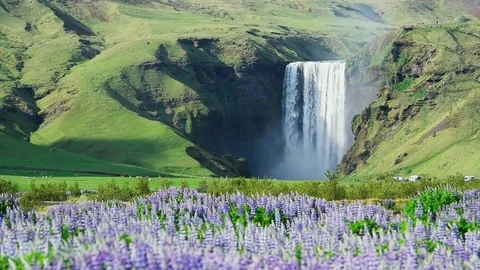 Famous Skogafoss waterfall Stock Footage 82322240