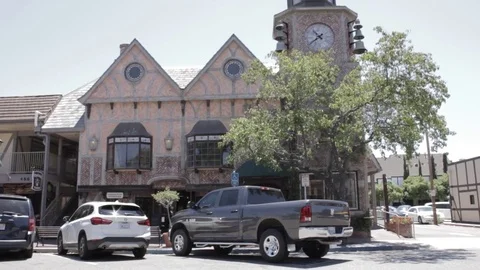 Famous Solvang Clock Tower Wide Shot Stock Footage 77013642
