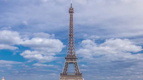 Famous square Trocadero with Eiffel tower in the background timelapse hyperlapse Stock Footage 236506201