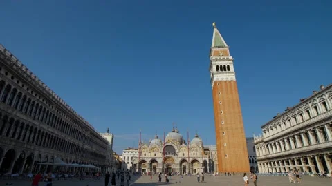 The famous St Mark's square (Piazza San Marco) in Venice, Italy during the day. Stock Footage 157340843