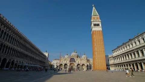The famous St Mark's square (Piazza San Marco) in Venice, Italy during the day. Stock Footage 157340994