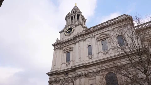 Famous St. Paul's Cathedral Clock Tower, London in a Cloudy Day Stock Footage 275202473