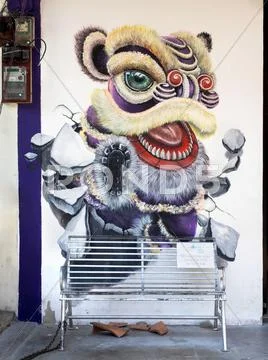 Famous Street Art Mural in Georgetown, Penang, Malaysia Stock Photos