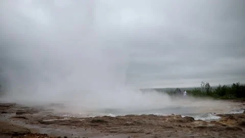 Famous Strokkur geyser between eruptions on a foggy rainy day in Iceland Stock Footage 301251408