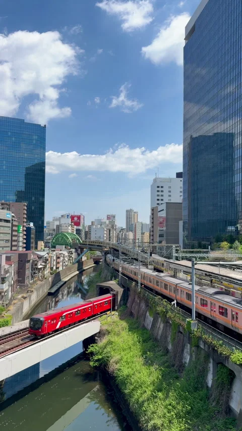 Famous Subway and Railroad Intersection Near Akihabara, Central Tokyo, Japan Stock Footage 342130524
