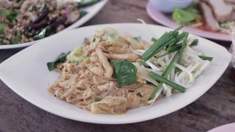 Famous Thai Stir Fried Pad Mee Korat Noodles In Isaan Street Food Restaurant Stock Footage 237587650