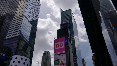 The Famous Times Square in Manhattan,traffic cars,LED Signs, Crowded New York Stock Footage