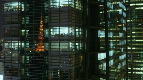 Famous tokyo tower reflecting in windows Stock Footage 74103023