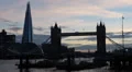 Famous Tower Bridge, Shard Skyscraper Silhouette London England UK Thames HD Footage