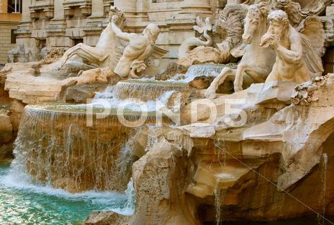 Famous Trevi Fountain In Sunset Lights Rome Italy Stock Photos