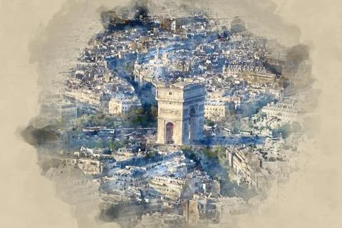Famous Triumphs Arch called Arc de Triomphe in Paris - aerial view Stock-Illustration