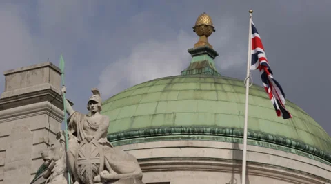 Famous Union Flag Fluttering Windy Day Blue Sky Great Britain National Pride UK 库存影片 30604359