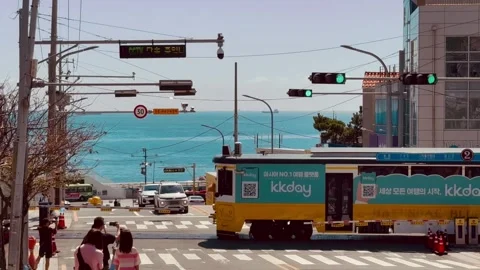 Famous video beach train spot in Haeundae, Busan, South Korea Video stock 296036860