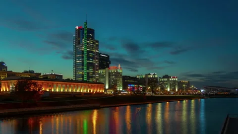 Famous view of Minsk at night. Hyperlapse 4K Stock Footage 165370890