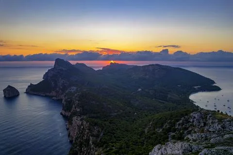 Famous view of sunrise at Cap Formentor Stock Photos