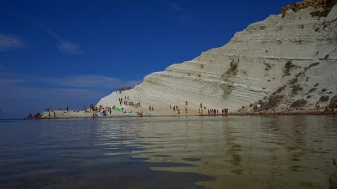 The famous white Cliff called Scala dei Turchi, Agrigento, Italy. Stock Footage 93407640