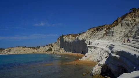 The famous white Cliff called Scala dei Turchi, Agrigento, Italy. Stock Footage 94838014