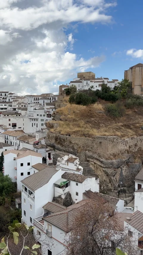 Famous whitewashed houses of Setenil de Las Bodegas village Stock Footage 337229126