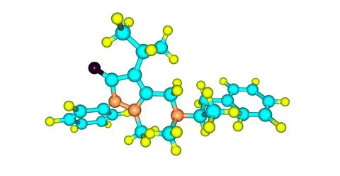 Famprofazone molecular structure isolated on white Stock Illustration