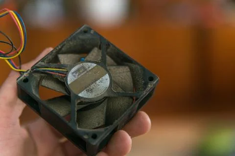 Fan blades of computer processor cooler. Close-up view 写真素材