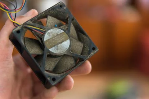 Fan blades of computer processor cooler. Close-up view 写真素材