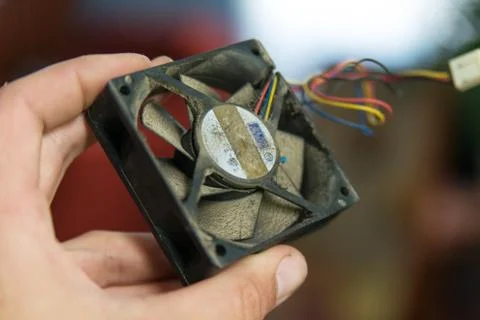 Fan blades of computer processor cooler. Close-up view Stock Photos