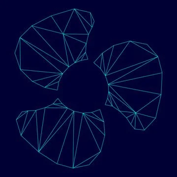 Fan blades low poly triangulation triangulated polygonal electric cyan blue.. Stock Illustration