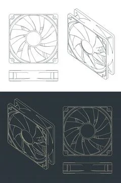 Fan for computer cases and CPU coolers blueprints Stock Illustration