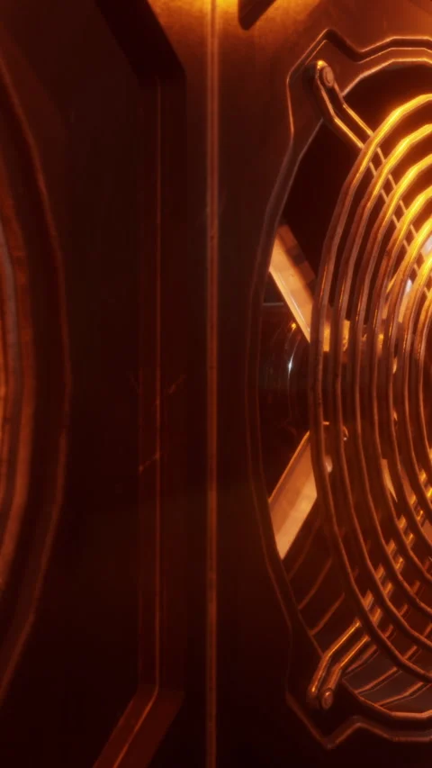 Fan with glowing elements seen in a dark setting during a busy evening Stock Footage 337928465