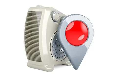 Fan heater with map pointer, 3D rendering Illustrazione stock