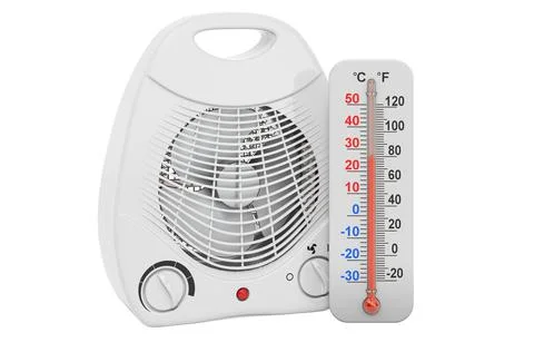 Fan heater with thermometer, 3D rendering Stockillustratie