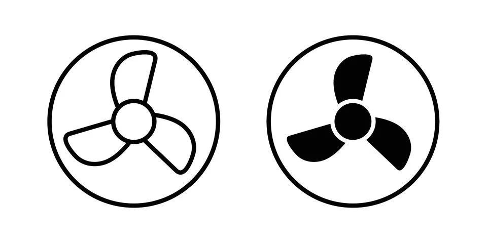 Fan icon solid, line, and editable vector set. Stock Illustration