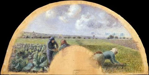Fan Mount: The Cabbage Gatherers ca. 187879 Camille Pissarro French This is.. 스톡 일러스트