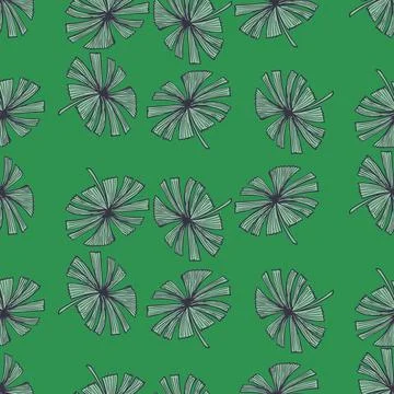 Fan palm leaves seamless pattern on. Vintage foliage of palmetto in engraving Stock Illustration
