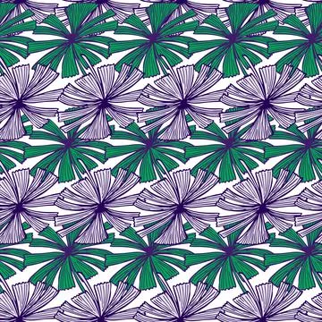 Fan palm leaves seamless pattern on. Vintage foliage of palmetto in engraving Stock Illustration