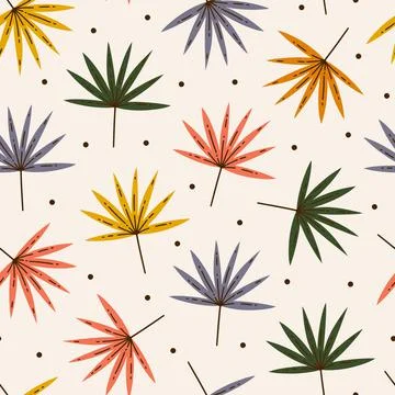 Fan palm leaves seamless vector pattern. Hand drawn tropical plant Stockillustratie