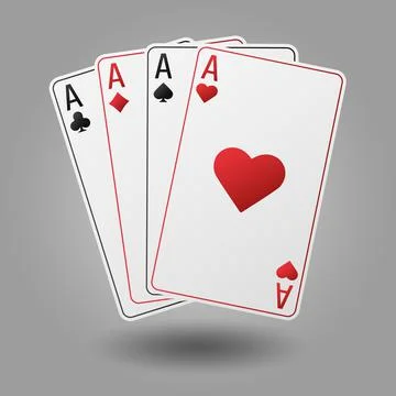 A fan of playing cards consisting of four black and red Ace of Spades, Diamon Stock Illustration