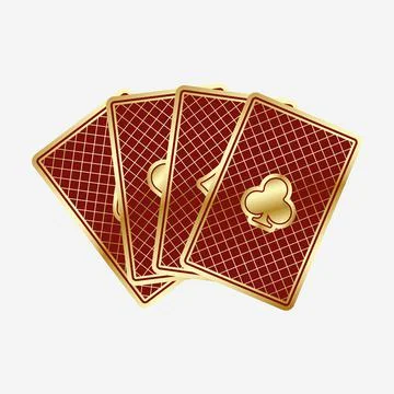 A fan of playing cards consisting of four red and golden Ace of Spades, Diamo Stock Illustration
