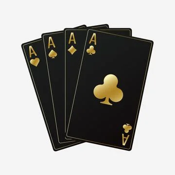 A fan of playing cards consisting of four black and golden Ace of Spades, Dia Stock Illustration