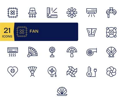 Fan Premium Vector Bundle with 25 128x128 Pixel Aligned Regular Line Icons Ilustração Stock