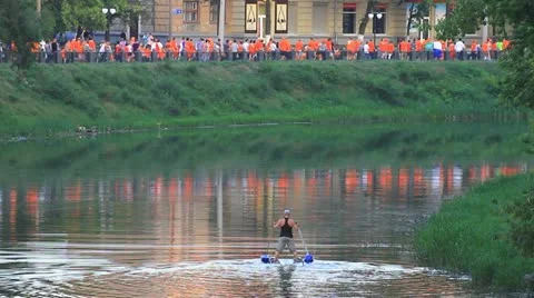 Fan procession at river Video stock 11173963