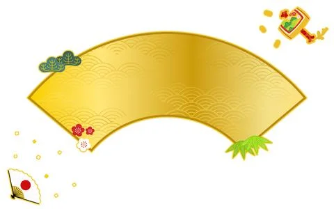 A fan-shaped frame, pine, bamboo, and plum for New Year's cards, a fan, and.. Illustrazione stock