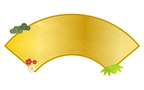 A fan-shaped frame, pine, bamboo, and plum for New Year's cards, a fan, and.. Illustrazione stock