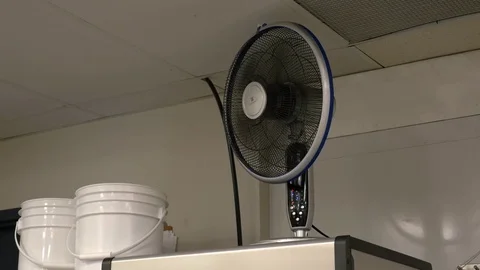 Fan working on the top of ice maker at the industrial kitchen. Видео 85077304