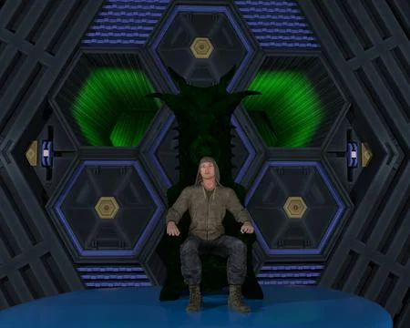 Fanciful image of hacker ruler sitting on throne Stock Illustration