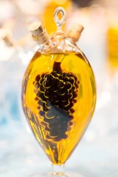 Fancy and chick bottle with olive oil and vinegar Stock Photos