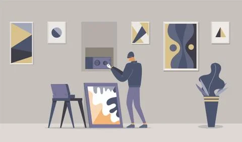 Fancy apartment robbery flat vector illustration. Thief in mask, robber opening Illustrazione stock
