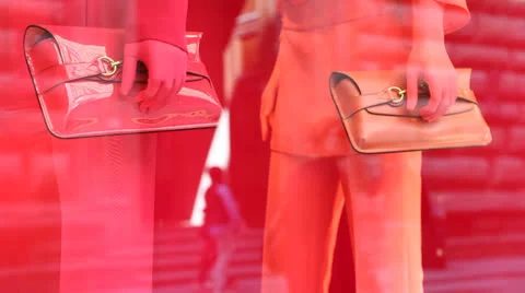 Fancy bags on store display Stock Footage 23607361
