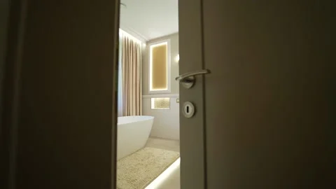 Fancy bathroom with led lights and golden color Stock Footage 207771387
