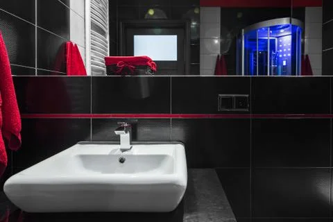 Fancy black bathroom idea Stock Photos